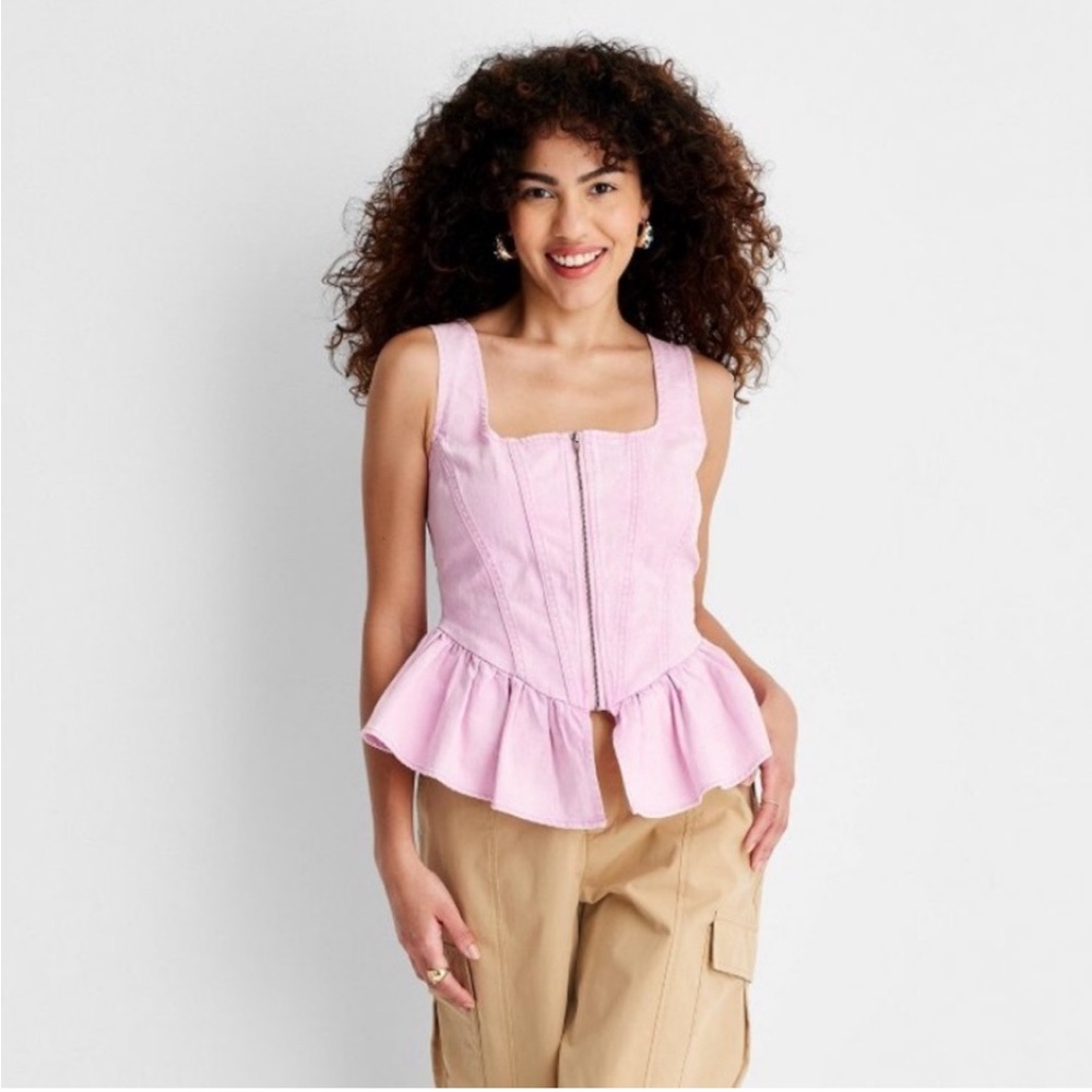 Future Collective Women’s Pink Sleeveless Denim Corset Top XS